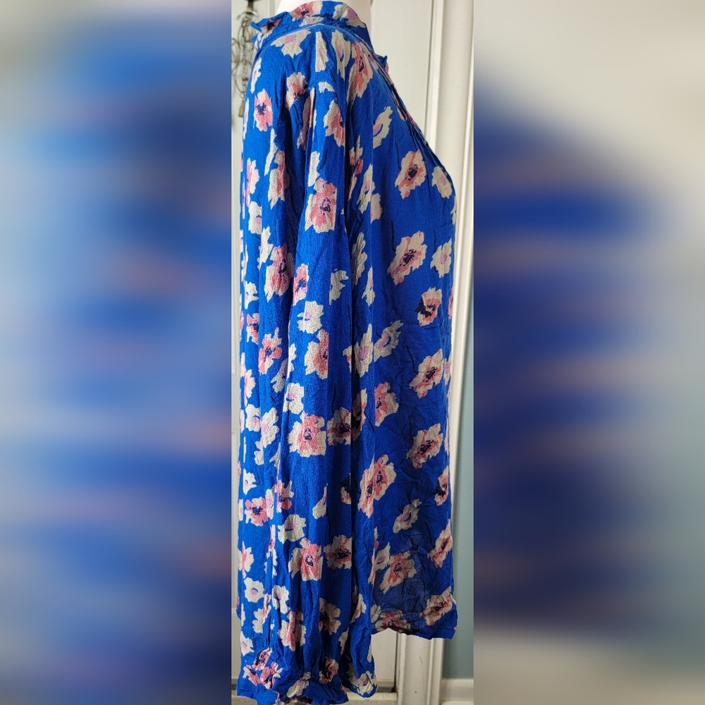 Lucky Brand Cold Shoulder Peasant Top Women's 2X Blue & Pink Floral Flowy Tunic - Picture 4 of 14